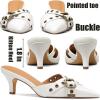 imageAMINUGAL Mules Heels for Women Pointed Closed Toe Kitten Heels Pumps Buckle Slip On Mules Studded Pointy Stiletto Heels Party Dress Vintage Pumps Pointy Kitty Heels for WomenAwhite