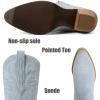 imageAMINUGAL Suede Cowboy Boots for Women Wide Calf Embroidered Cowgirl Pointed Toe Pull On Western Chunky Block Mid Calf Country Concert Fashion Retro Ankle Boots