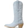 imageAMINUGAL Suede Cowboy Boots for Women Wide Calf Embroidered Cowgirl Pointed Toe Pull On Western Chunky Block Mid Calf Country Concert Fashion Retro Ankle Boots
