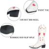 imageAMINUGAL Womens Mid Calf Embroidered Cut Out Cute Heart Cowgirl Boots Pull on Point Toe Chunky Heel Cowboy Boots Western Riding Boots For Women