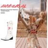 imageAMINUGAL Womens Mid Calf Embroidered Cut Out Cute Heart Cowgirl Boots Pull on Point Toe Chunky Heel Cowboy Boots Western Riding Boots For Women