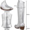 imageAMINUGAL Womens Western Knee High Cowgirl Boots Black PullOn Chunky Heel Embroidered Metallic Fabric Leather Sole 1377 inches US Womens SizeFsilver