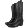 imageAMINUGAL Cowboy Boots for Women Mid Calf Cowgirl Boots Pointed Toe Chunky Heel Embroidered Western Boots Women Pull On Fashion Retro Classic Ankle BootsAblack