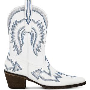 imageAMINUGAL Cowgirl Boots Chunky Heel Cowboy Boots for Women Pointed Toe Pull On Western Boots Womens Ankle Boots Country Concert Fashion Retro Metallic BootiesAwhite