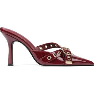 imageAMINUGAL Mules Heels for Women Pointed Closed Toe Kitten Heels Pumps Buckle Slip On Mules Studded Pointy Stiletto Heels Party Dress Vintage Pumps Pointy Kitty Heels for WomenBburgundy