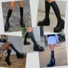 imageAMINUGAL Womens Elastic Knee High Platform Chunky Block High Heel Sock Boots Zipper Round Toe Fashion Motorcycle Combat Punk Boots For WomenAblack