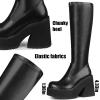 imageAMINUGAL Womens Elastic Knee High Platform Chunky Block High Heel Sock Boots Zipper Round Toe Fashion Motorcycle Combat Punk Boots For WomenAblack