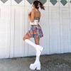 imageAMINUGAL Womens Elastic Knee High Platform Chunky Block High Heel Sock Boots Zipper Round Toe Fashion Motorcycle Combat Punk Boots For WomenAwhite