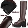 imageAMINUGAL Womens Elastic Knee High Platform Chunky Block High Heel Sock Boots Zipper Round Toe Fashion Motorcycle Combat Punk Boots For WomenBrown