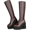 imageAMINUGAL Womens Elastic Knee High Platform Chunky Block High Heel Sock Boots Zipper Round Toe Fashion Motorcycle Combat Punk Boots For WomenBrown