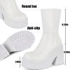 imageAMINUGAL Womens Wedge Heel Ankle Boots Platform Zipper Punk Motorcycle Booties Chunky Block High Heel Round Toe Fashion Work Combat Boots Mid Calf For WomenAwhite