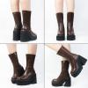 imageAMINUGAL Womens Wedge Heel Ankle Boots Platform Zipper Punk Motorcycle Booties Chunky Block High Heel Round Toe Fashion Work Combat Boots Mid Calf For WomenAbrown Prime