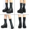 imageAMINUGAL Womens Wedge Heel Ankle Boots Platform Zipper Punk Motorcycle Booties Chunky Block High Heel Round Toe Fashion Work Combat Boots Mid Calf For WomenAblack Prime