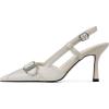 imageAMINUGAL Slingback Heels for Women  Buckle Pointed Toe Stiletto Ankle Strap SilverStud Kitten Heels Womens Pumps Closed Toe Heeled Sandals Dress ShoesAwhite