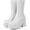 imageAMINUGAL Womens Wedge Heel Ankle Boots Platform Zipper Punk Motorcycle Booties Chunky Block High Heel Round Toe Fashion Work Combat Boots Mid Calf For WomenAwhite