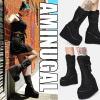 imageAMINUGAL Platform Boots for Women Wide Calf Punk Goth Black Boots Lace Up Wedge Boots for Women Round Toe Womens MidCalf Boots Moto Gothic Motorcycle Combat Boots WomensBblack