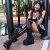 imageAMINUGAL Platform Boots for Women Wide Calf Punk Goth Black Boots Lace Up Wedge Boots for Women Round Toe Womens MidCalf Boots Moto Gothic Motorcycle Combat Boots WomensBblack