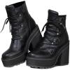 imageAMINUGAL Platform Boots for Women Wide Calf Punk Goth Black Boots Lace Up Wedge Boots for Women Round Toe Womens MidCalf Boots Moto Gothic Motorcycle Combat Boots WomensBlack