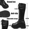 imageAMINUGAL Womens Platform Knee High Boots Chunky Heel Zipper Round Toe Fashion Motorcycle Punk Goth Boots Combat Boots For WomenAblack