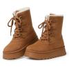 imageAMINUGAL Ankle Snow Boots for Women Lace up Cozy Winter Boot Round Toe Fleece Lined Platform Booties Winter Events Concert Wear ShoesBrown