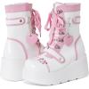 imageAMINUGAL Platform Ankle Boots for Women Wedge High Heel Goth Round Toe Combat Booties Lace Up Outdoor Boot Dress Shoes with Chain for Date Vacation School WearPink