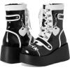 imageAMINUGAL Platform Ankle Boots for Women Wedge High Heel Goth Round Toe Combat Booties Lace Up Outdoor Boot Dress Shoes with Chain for Date Vacation School WearBlack and White