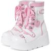 imageAMINUGAL Platform Ankle Boots for Women Wedge High Heel Goth Round Toe Combat Booties Lace Up Outdoor Boot Dress Shoes with Chain for Date Vacation School WearPink