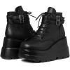 imageAMINUGAL Platform Ankle Boots for Women Zipper Closure High Heel Goth Round Toe Booties Lace Up Rave Boot Outdoor Dress Shoes with Chain for Date Vacation School WearBlack