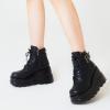 imageAMINUGAL Platform Ankle Boots for Women Zipper Closure High Heel Goth Round Toe Booties Lace Up Rave Boot Outdoor Dress Shoes with Chain for Date Vacation School WearBlack