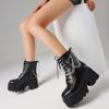 imageAMINUGAL Platform Boots Goth Boots for Women Chunky Heeled Combat Punk Gothic Boots Lace Up Round Toe Ankle Booties for Concert and PartyBlack
