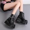 imageAMINUGAL Platform Goth Boots for Women Lace up Wedges Chain Ankle Booties Studded Short Motorcycle Boots Ridding Shopping Concert BootiesBlack Patent Leather