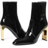 imageAMINUGAL Womens Ankle Boots Chunky Block High Heel Shiny Short Boot Pointed Toe With Side Zipper Mid Calf Goth Boot Heeled BootiesBlackpu