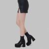 imageAMINUGAL Womens Ankle Boots Pull on Stretch Platform Boots Squared Toe Chunky High Heel Combat Boots Gothic Shoes Concert Party Wear BootiesBlack