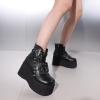 imageAMINUGAL Womens Ankle Platform Boots Wedge Heel Bat Shaped Rivet Rhinestone Boot Adjustable Side Zipper Thick Gothic Punk Halloween Party Goth BootiesBlack