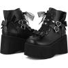 imageAMINUGAL Womens Platform Boots Wedge Heel Heart Eyeletted Decoration Adjustable Strap Lace Up Punk Halloween Outdoor Combat Motorcycle BootBlack