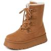 imageAMINUGAL Ankle Snow Boots for Women Lace up Cozy Winter Boot Round Toe Fleece Lined Platform Booties Winter Events Concert Wear ShoesBrown