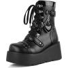 imageAMINUGAL Platform Ankle Boots for Women Wedge High Heel Goth Round Toe Combat Booties Lace Up Outdoor Boot Dress Shoes with Chain for Date Vacation School WearBlack