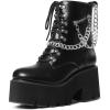 imageAMINUGAL Platform Boots Goth Boots for Women Chunky Heeled Combat Punk Gothic Boots Lace Up Round Toe Ankle Booties for Concert and PartyBlack
