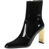 imageAMINUGAL Womens Ankle Boots Chunky Block High Heel Shiny Short Boot Pointed Toe With Side Zipper Mid Calf Goth Boot Heeled BootiesBlackpu