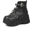 imageAMINUGAL Womens Ankle Platform Boots Wedge Heel Bat Shaped Rivet Rhinestone Boot Adjustable Side Zipper Thick Gothic Punk Halloween Party Goth BootiesBlack