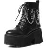 imageAMINUGAL Womens Fashionable Platform Boots Round Toe Lace Up Thick High Heel Chain Buckle Rivets Side Zipper BootiesBlack