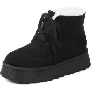 imageAMINUGAL Ankle Platform Boots for Women Winter Warm Lace Up Suede Snow Booties Cozy Faux Fur Lined AntiSlip Short Boots Comfort Dress Short Booties ShoesBlack
