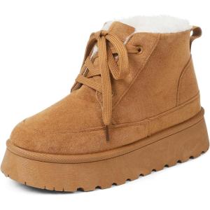 imageAMINUGAL Ankle Platform Boots for Women Winter Warm Lace Up Suede Snow Booties Cozy Faux Fur Lined AntiSlip Short Boots Comfort Dress Short Booties ShoesBrown