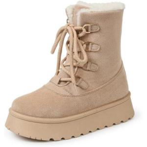 imageAMINUGAL Ankle Snow Boots for Women Lace up Cozy Winter Boot Round Toe Fleece Lined Platform Booties Winter Events Concert Wear ShoesApricot