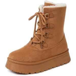 imageAMINUGAL Ankle Snow Boots for Women Lace up Cozy Winter Boot Round Toe Fleece Lined Platform Booties Winter Events Concert Wear ShoesBrown