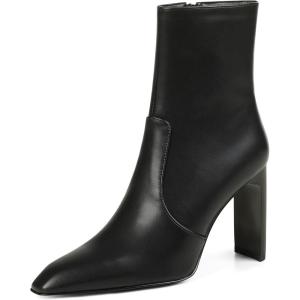 imageAMINUGAL Womens Ankle Boots Chunky Block High Heel Shiny Short Boot Pointed Toe With Side Zipper Mid Calf Goth Boot Heeled BootiesBlackpt