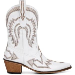 imageAMINUGAL Womens Ankle Boots Cowboy Boot Embroidered Pointed Toe Metallic Pull On Chunky Block Heel Riding Western Cowgirl Booties ShoesWhite