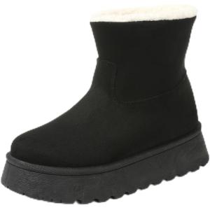 imageAMINUGAL Womens Ankle Boots Platform Heel Plush Faux Fur Round Toe Platform Heel Booties for Winter Outdoor School Snow BootBlack