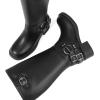 imageAMINUGAL Wide Calf Knee High Boots for Women Square Toe Pull On Chunky Womens Buckle Moto Boots Rivet Vintage Y2K Motorcycle Riding Biker Casual Fashion Festival Renaissance Combat RaveWblack