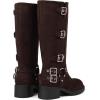imageAMINUGAL Knee High Boots Women Square Toe Pull On Wide Calf Riding Fashion Buckles Chunky Metallic Casual Vintage Buckle RivetCchocolate